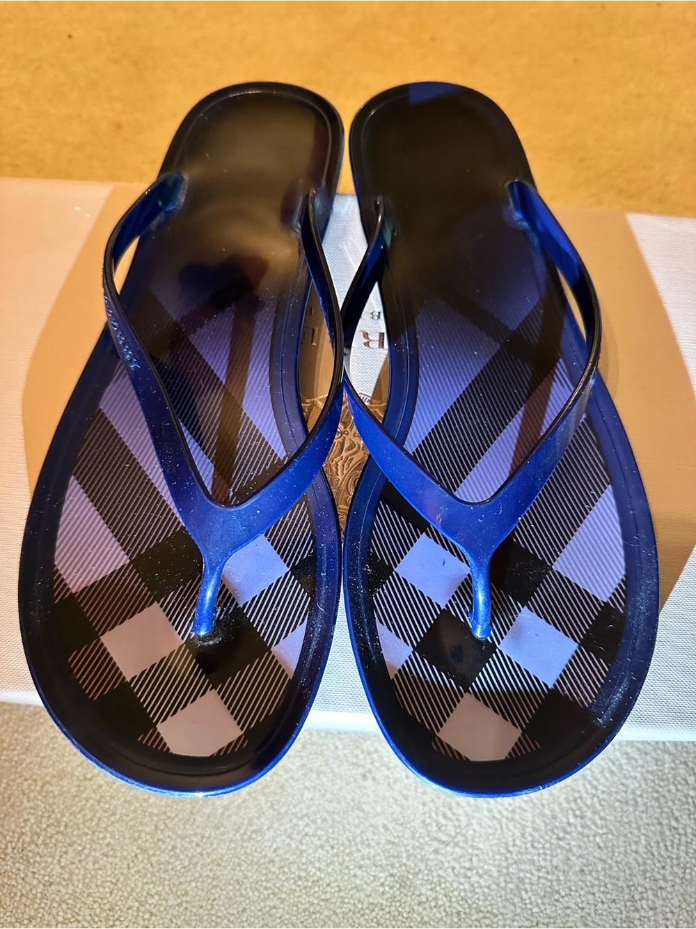 Burberry Blue Plaid Jelly Thong Sandals